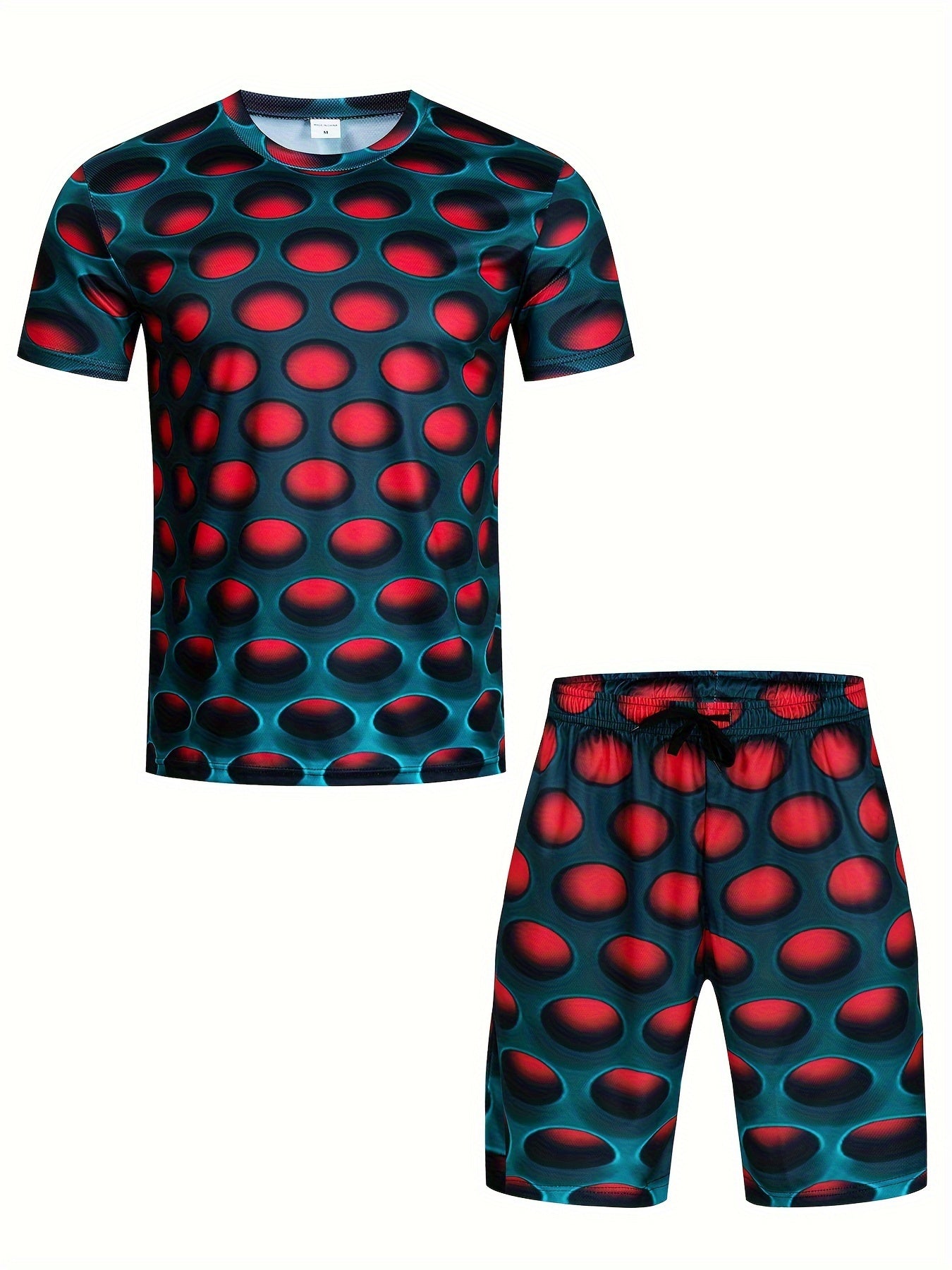 Men's All Over Hole 3D Pattern 2 Piece Outfit Set