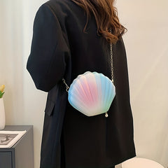 Shell Shape Multicolored Crossbody Bag with Metal Chain