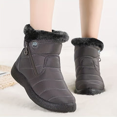 Women's Faux Fur Snow Boots Winter Ankle Boots Side Zipper