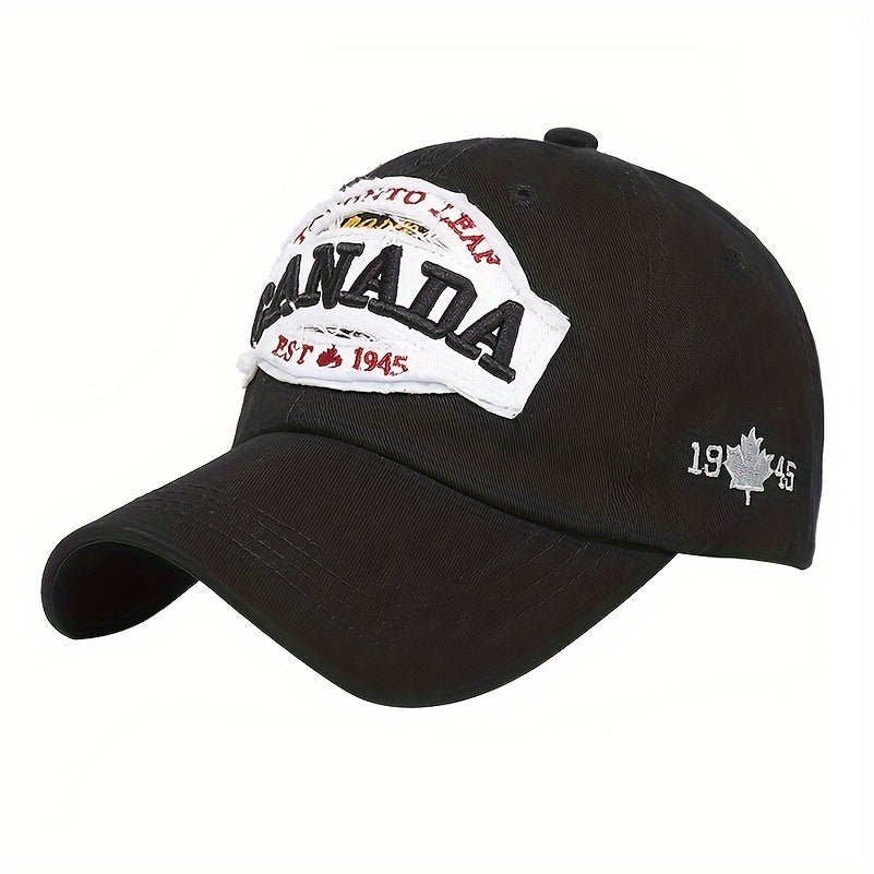 Adjustable Mens Peaked Cap w/ Maple Leaf Embroidery for Outdoor Activities