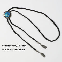 Men's Retro Gemstone Polo Collar Tie Western Cowboy Shirt Necklace