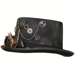 Steampunk Topper Silver Eyeglass Chain Fedora Hat