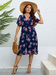 Women's Plus Floral Print Flutter Sleeve Midi Dress