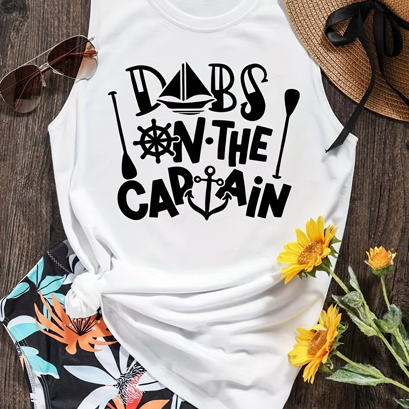 Letter Print Crew Neck Tank Top Casual Sleeveless Tank Top