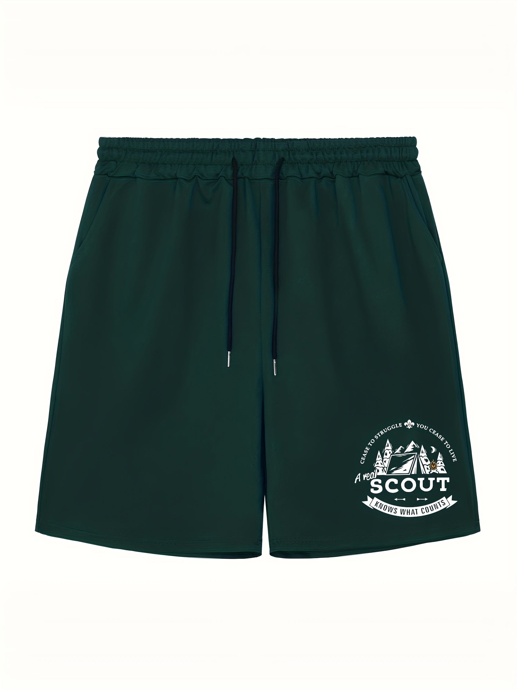 Men's Camping Graphic Shorts Athletic Letter Print Stretch Drawstring Shorts