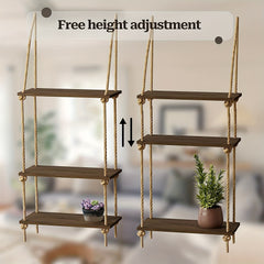 3 Tier Hanging Wall Shelves Swing Rope Floating Shelf