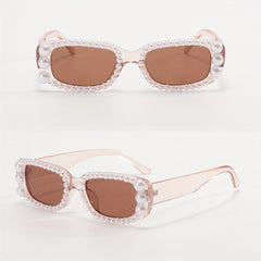 Y2K Faux Pearl Rectangle Sunglasses Women UV400