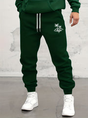 Antlers Tropical Island Print Drawstring Sweatpants Loose Fit Pants