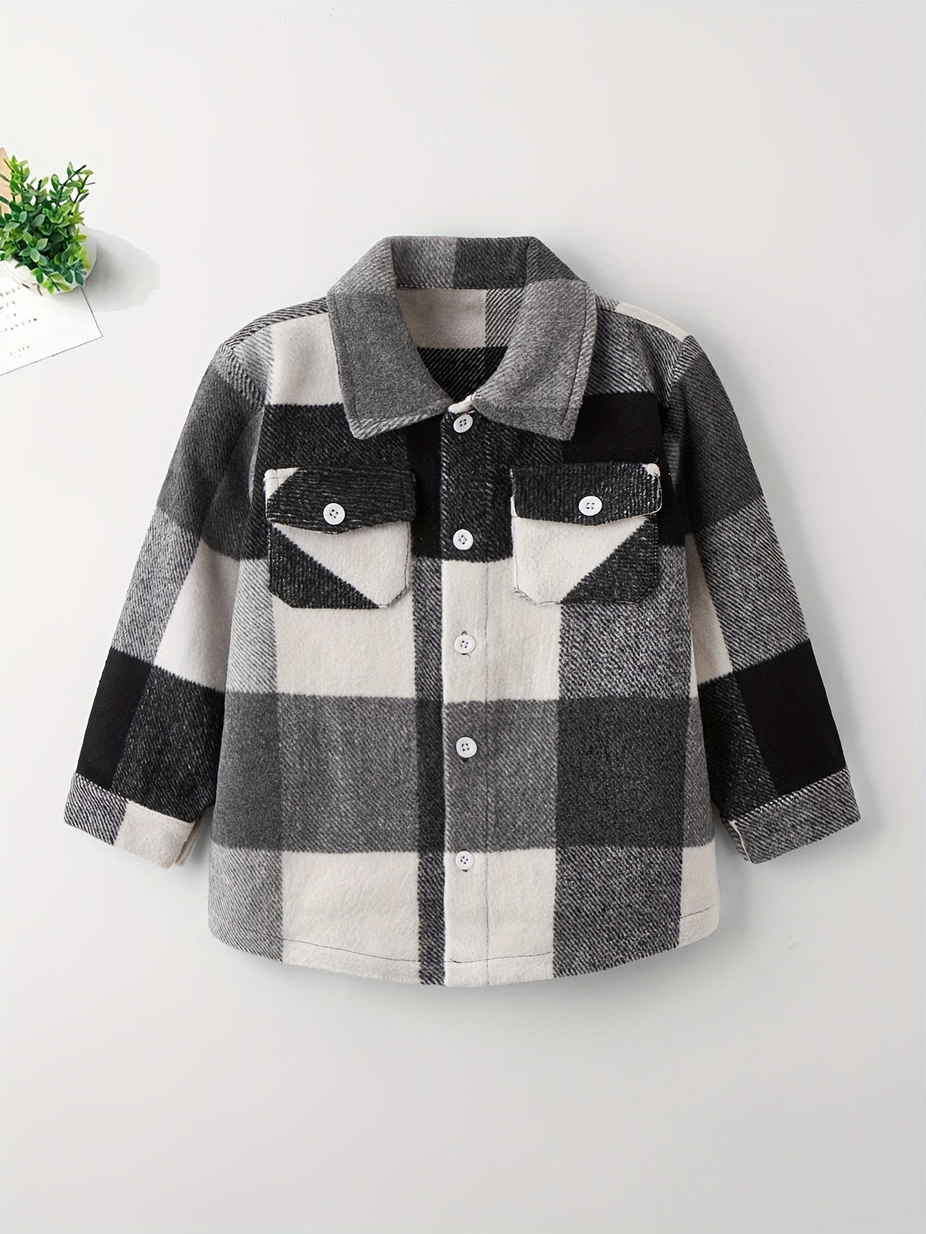 Girls Fleece Jacket Plaid Button Collar Shirt
