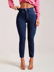 Medium Stretch Slim Fit Cropped Jeans Solid Washed Denim Pants