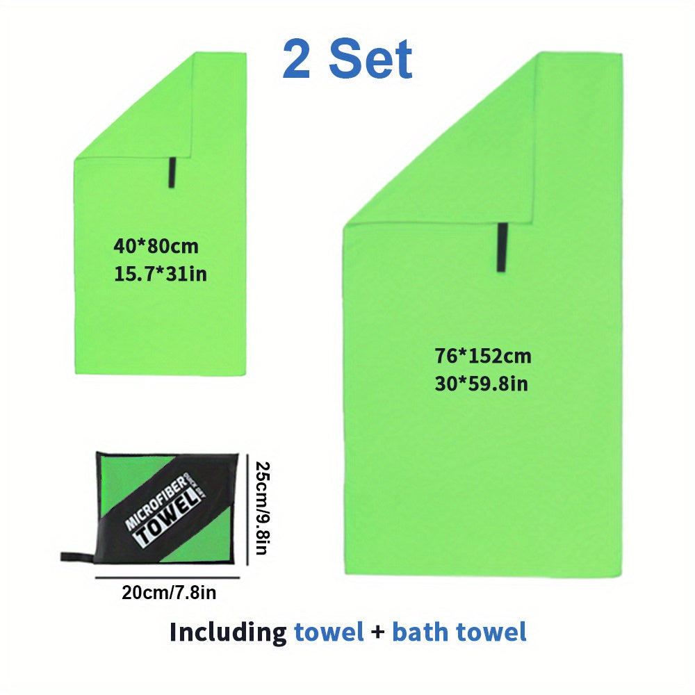 2pcs Fast Drying Microfiber Towel for Camping, Gym & Travel