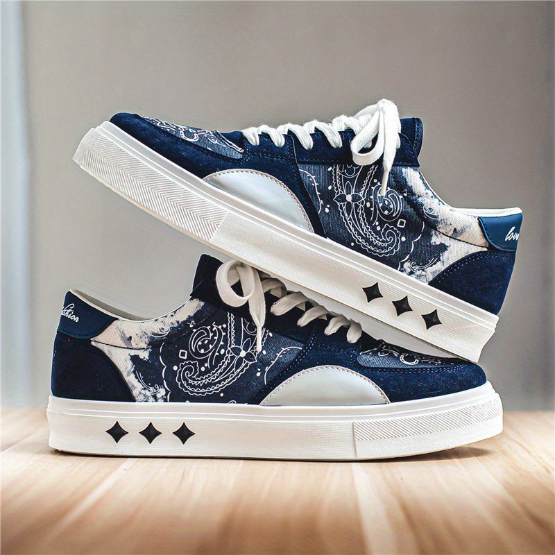 Men's Graffiti Print Lace-up Skate Shoes Lightweight Walking Sneakers