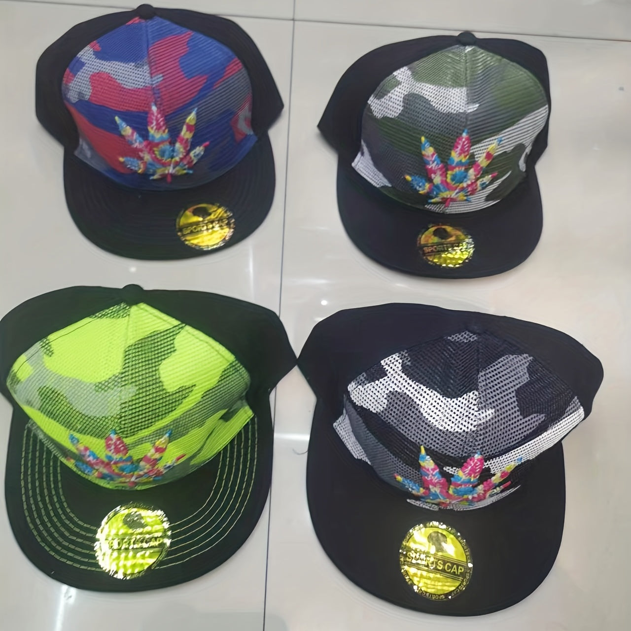 Flat Brim Hip Hop Cap with Maple Leaf Embroidery