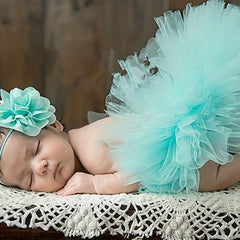 Newborn Baby Girls Green Tutu Skirt Flower Hairband Suit Outfits