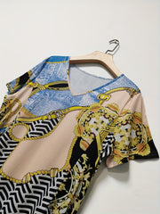 Women's Plus Baroque Print V Neck Dress with Pockets