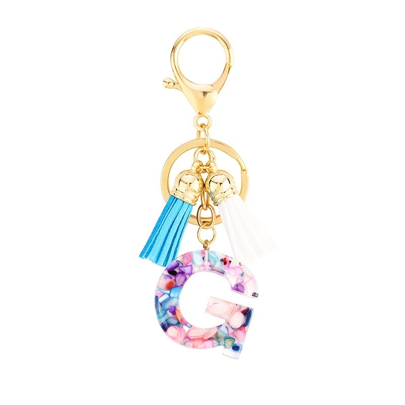 Resin English Letters Keychain Pendant With Tassel Bag Ornament Accessories