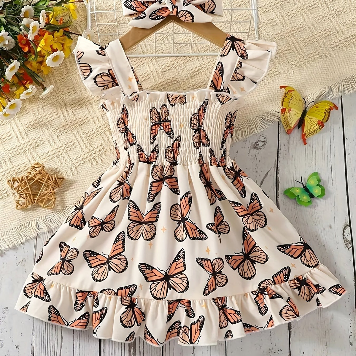 Toddler Girls' Butterfly Print Dress & Headband Set