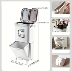 Large Capacity Trash Can with Lid, Household Rubbish Bin, Dry/Wet Separation