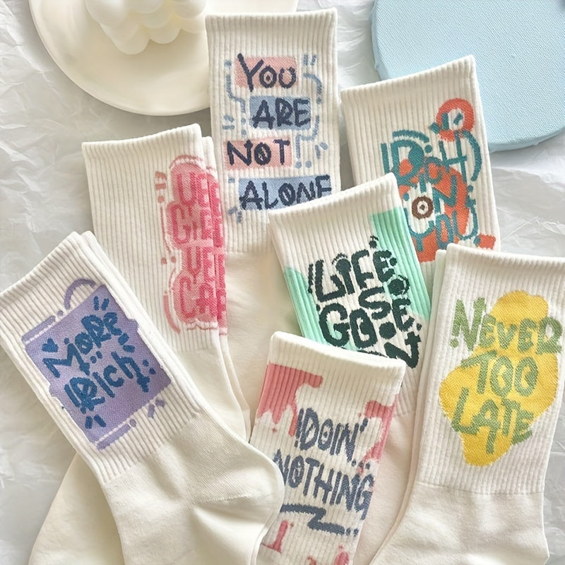 7 Pairs Letter Print Socks Women's Mid Tube Stockings