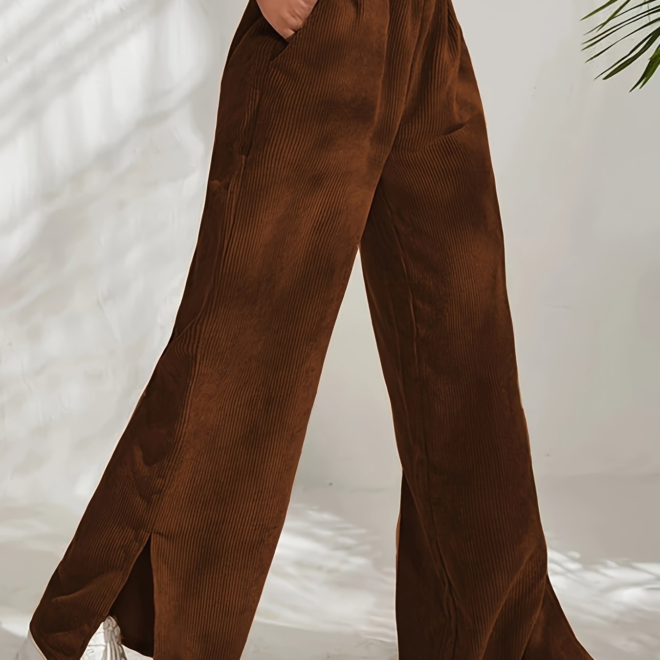 Corduroy Wide Leg Pants High Rise Side Split Pockets
