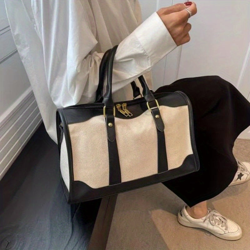 Vintage Canvas Stitching Handbag Large Capacity Travel Crossbody Bag