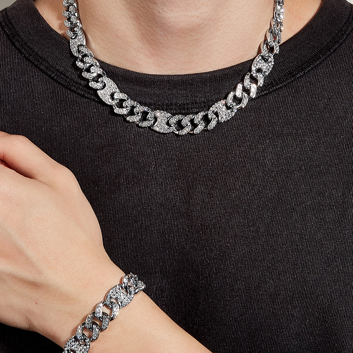 Men's 3 to 1 Oval Necklace and Bracelet Set