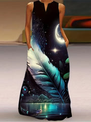  Butterfly Print Tank Maxi Dress with Pockets