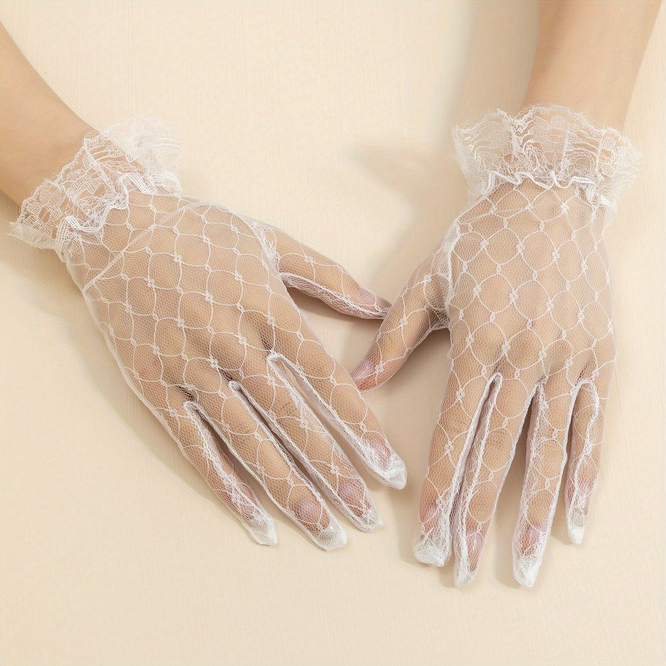 Translucent Lace Wedding Gloves Mesh Breathable Short Gloves