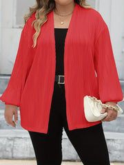  Casual Cardigan Solid Ribbed Lantern Sleeve Open Front