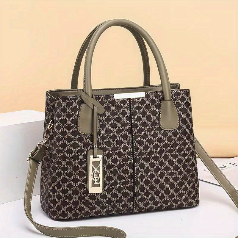 Vintage Geometric Print Crossbody Bag Retro Top Handle Satchel Bag