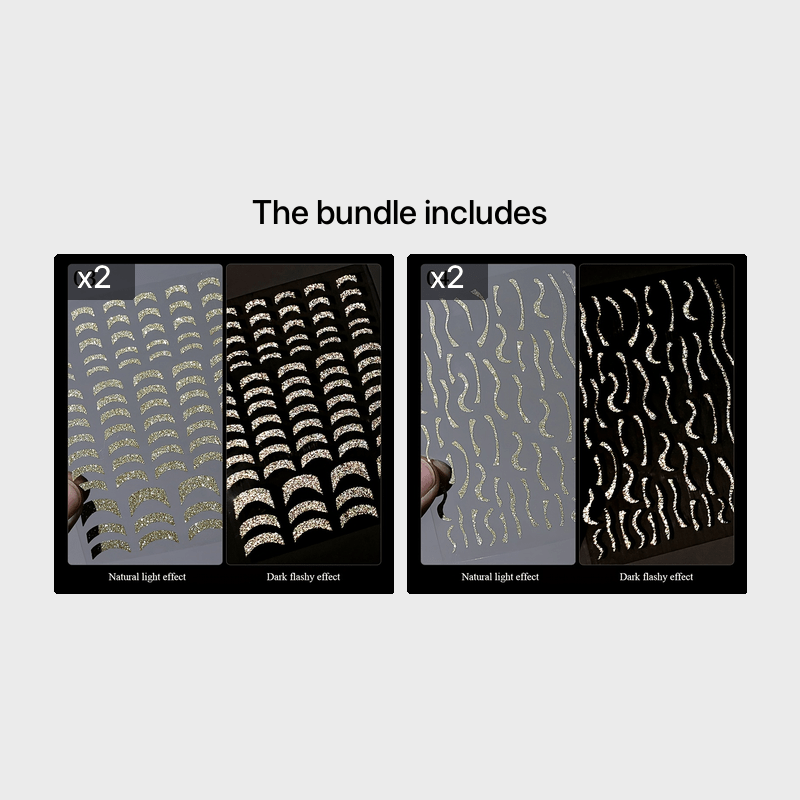 Glitter Golden French Nail Stickers Sparkly 3D Curve Stripe Nail Decals