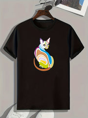 Art Style Cat Pattern Print Men's Comfy Sports T shirt
