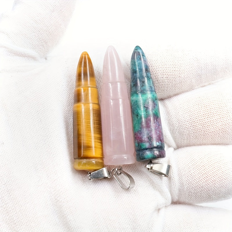 12pcs Natural Healing Crystal Pendants Stone Bullet Pillar Pendant