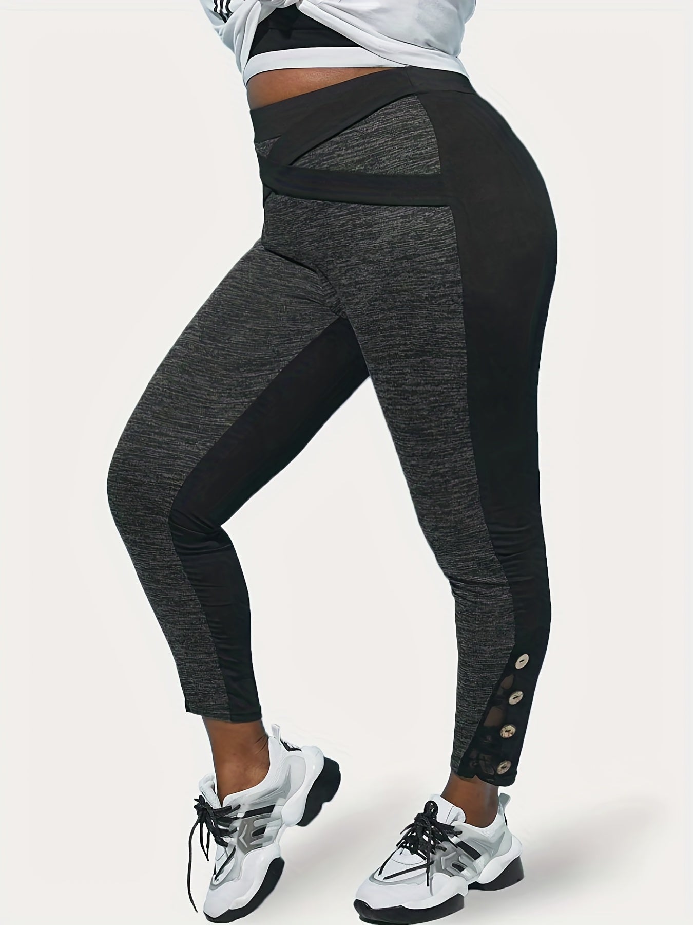  Colorblock Cross Belt Lace Leggings