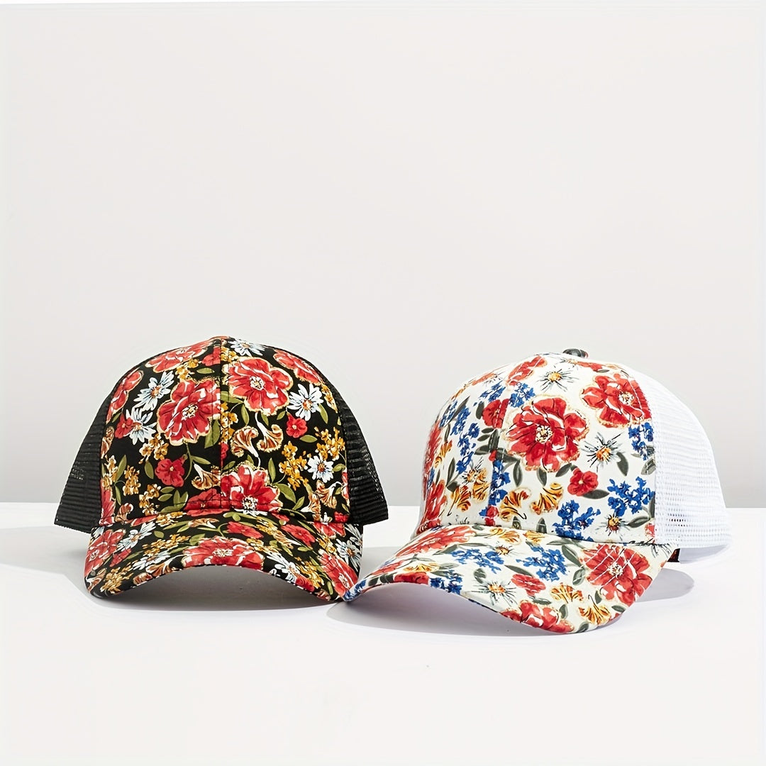 Vintage Flower Trucker Hat Mesh Baseball Cap Dad Hats for Women