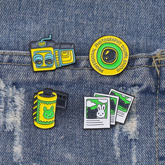 Camera Film Lens Enamel Brooch Cartoon Rabbit Bear Photo Lapel Pin