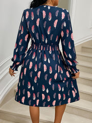  Casual Dress Women's Plus Feather Print V Neck Dress