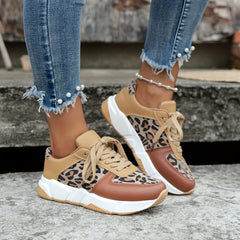 Leopard Print Platform Sports Shoes Lace Up Low Top Sneakers