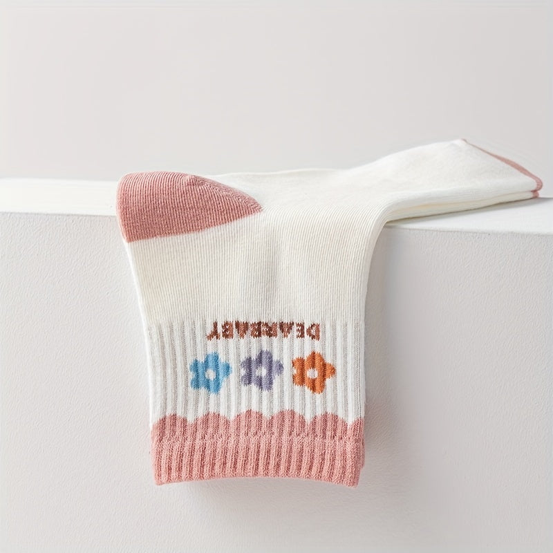 3 Pairs Floral & Letter Print Socks All Match Women's Stockings