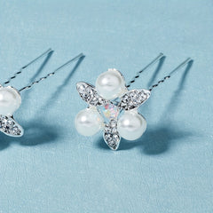 2pcs Rhinestone Faux Pearl Silvery Hairpin Bridal Wedding Bobby Pin