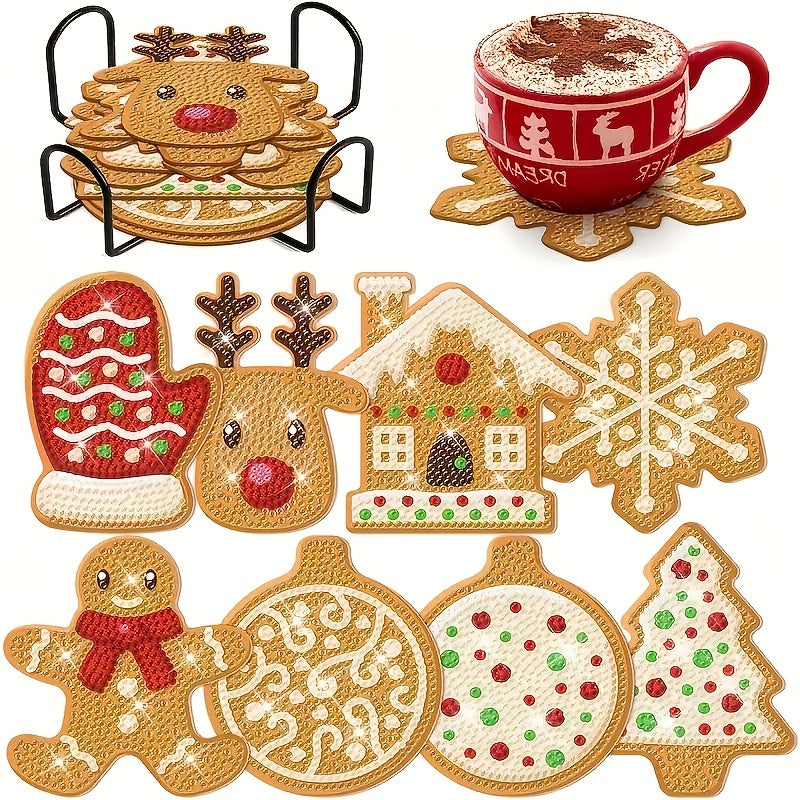 Christmas Diamond Art Coaster Kit - 8 Coasters & Holder Set