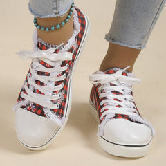 Plaid & Snowflake Pattern Canvas Sneakers Lightweight Non Slip Skate Shoes