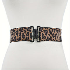 Leopard Print Wide Elastic Belt Vintage Belt for Women