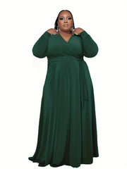  Solid Long Sleeve Maxi Dress Pockets