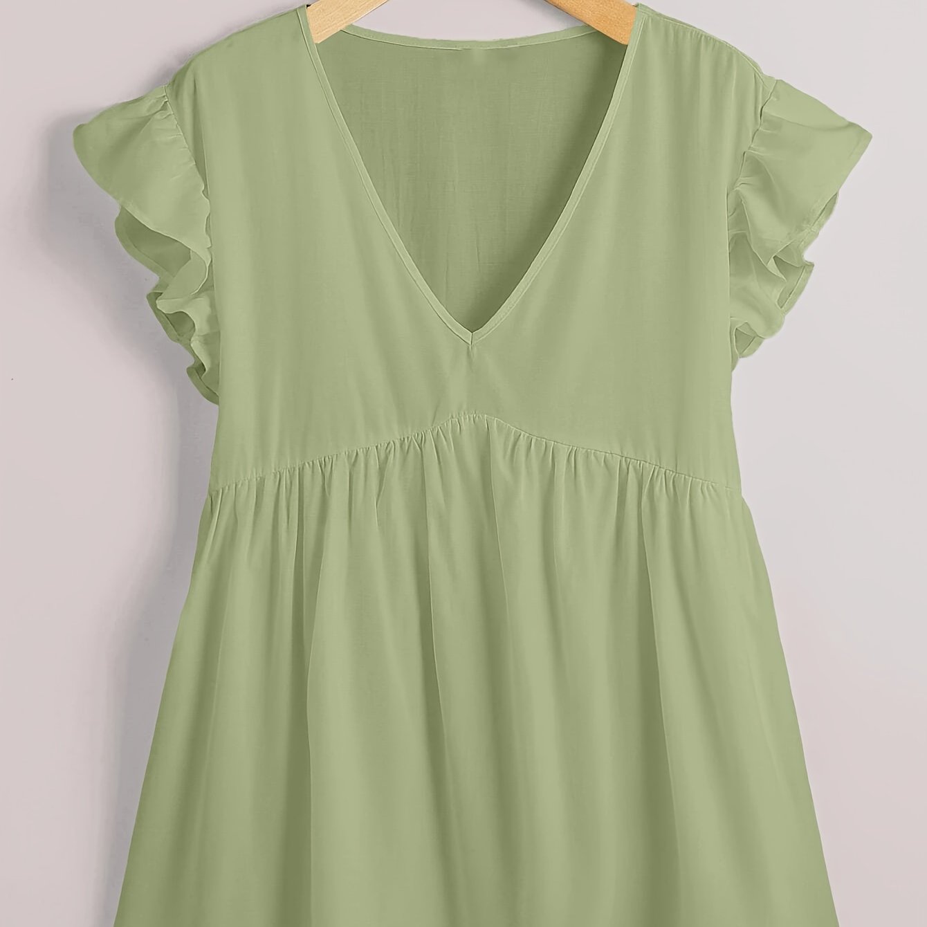  Solid Butterfly Sleeve V Neck Peplum Top