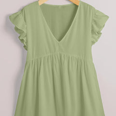  Solid Butterfly Sleeve V Neck Peplum Top