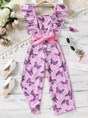 Butterfly Print Ruffle Sleeve Rompers for Kids
