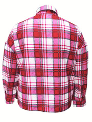  Plaid Print Long Sleeve Button Up Blouse