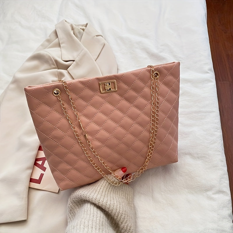 Argyle Quilted Casual Tote Bag Waterproof Shoulder Bag PU Leather Handbag