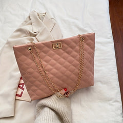 Argyle Quilted Casual Tote Bag Waterproof Shoulder Bag PU Leather Handbag